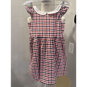 Janie And Jack Blue White Red Check Gingham Plaid Dress Lined Americana New Sz 7